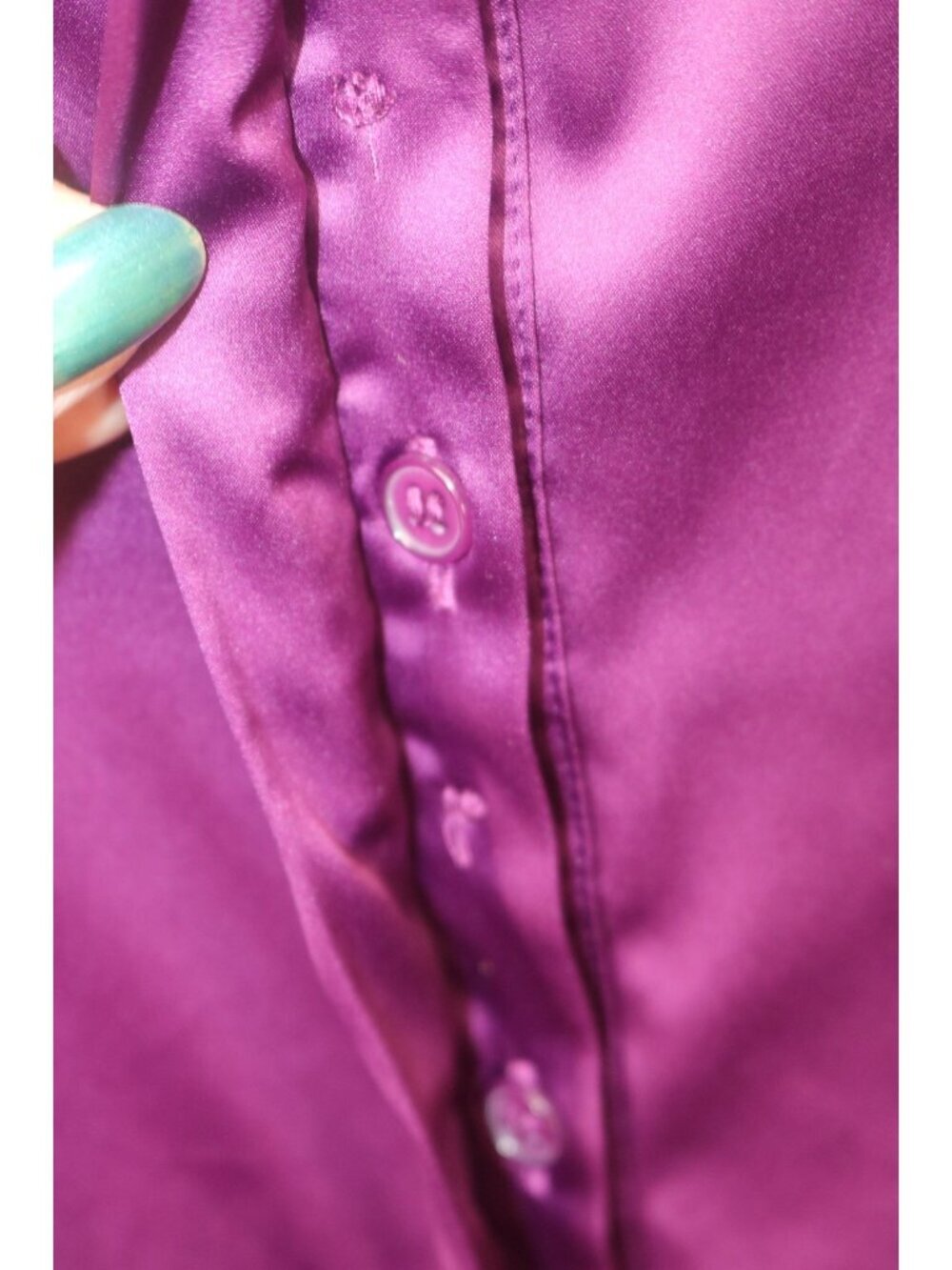 Lane Bryant Button Up Long Sleeve Purple Satin Blouse-Size 22-Whimsigoth - Picture 6 of 12